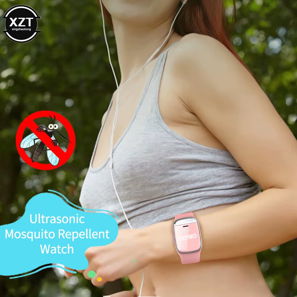 Ultrasonic Mosquitoes Repeller Bracelet Summer Indoor Outdoor Smartband with Clock+Body Temperature Monitoring Function