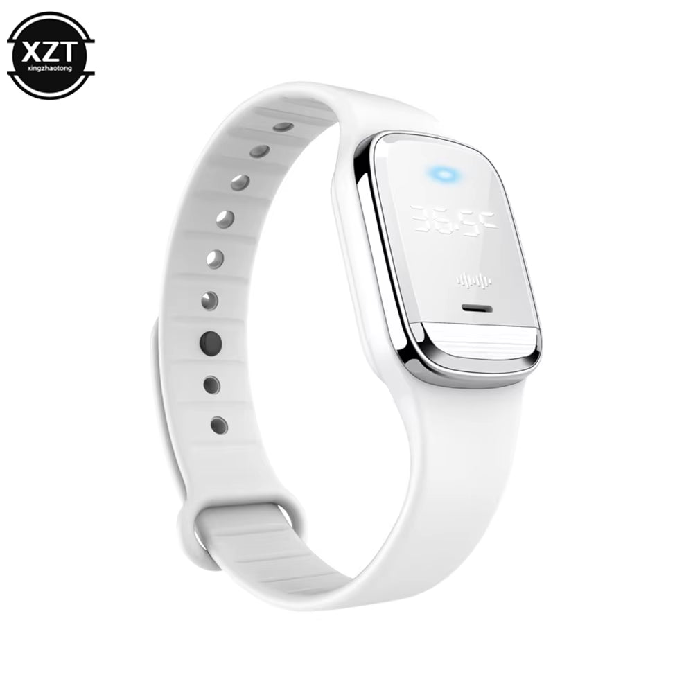 Ultrasonic Mosquitoes Repeller Bracelet Summer Indoor Outdoor Smartband with Clock+Body Temperature Monitoring Function